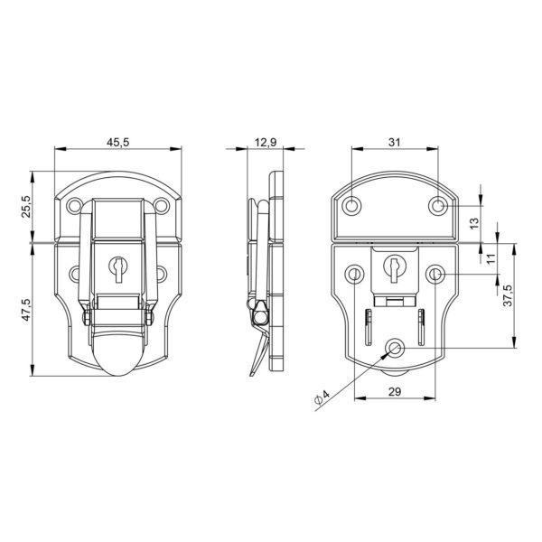 Fermeture grenouille à clé grand modèle 1909 plan technique