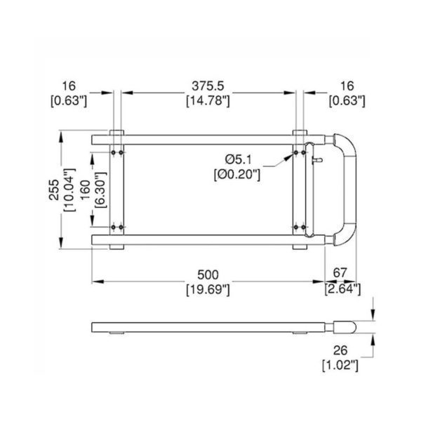 poignée de surface pour trolley h2001 plan technique