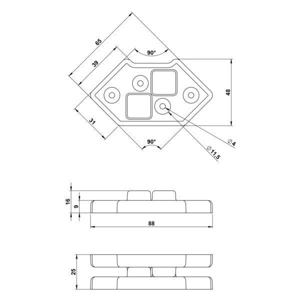 pieds plastique empilable 4939 plan technique