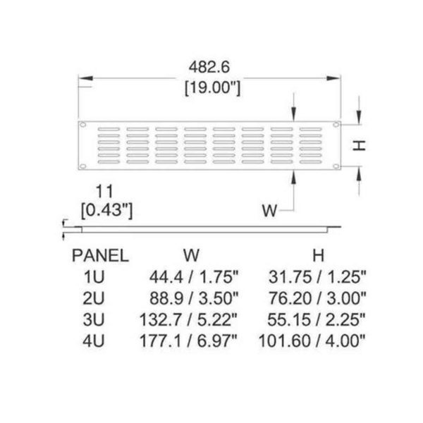 plan panneau rackable 19 pouces avec fentes
