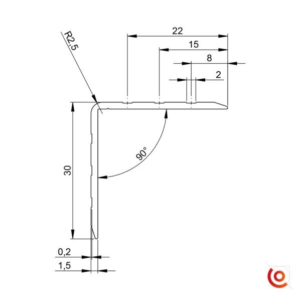 profilé cornière en aluminium de flight case 6105 dessin technique