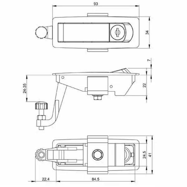 Fermoir fly case incrusté pour porte de service 1655L plan technique