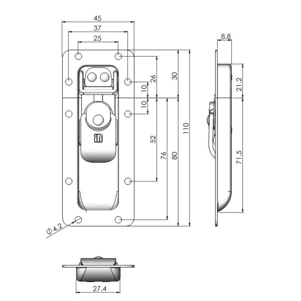 Fermoir spécial rack 2U 17202 plan technique