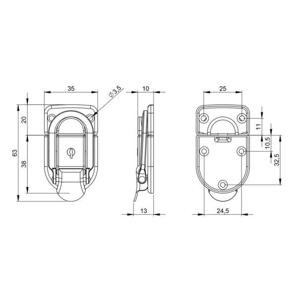 Fermeture grenouille à clé petit modèle 1907 plan technique