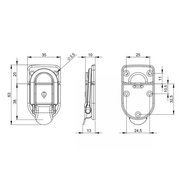 Fermeture grenouille à clé petit modèle 1907 plan technique