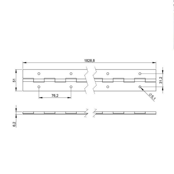 charnière piano en barre de 1.8 2606 51mm accessoire de flycase plan technique