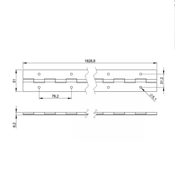 charnière piano en barre de 1.8 2606 51mm accessoire de flycase plan technique