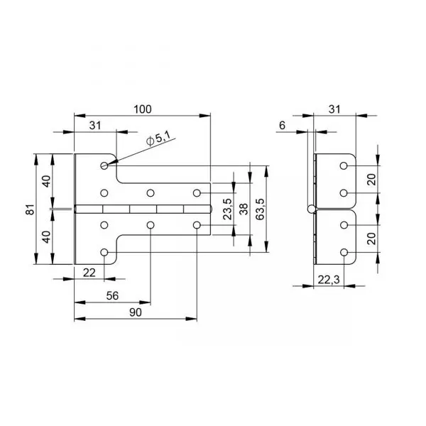 Charnière renforcée en L 2640 accessoire de flycase plan technique