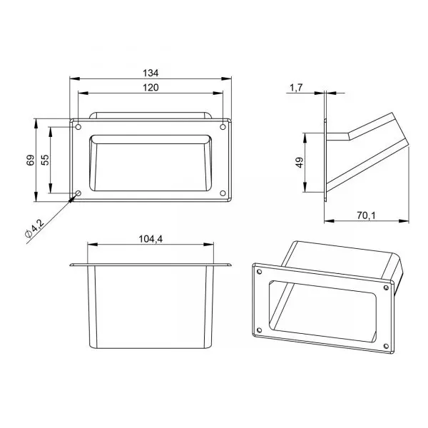 Poignée encastrée type Pocket 3401 plan technique