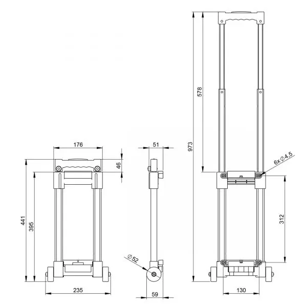 Poignée Trolley amovible 2 Barres longueur 420 - 960 mm 3472