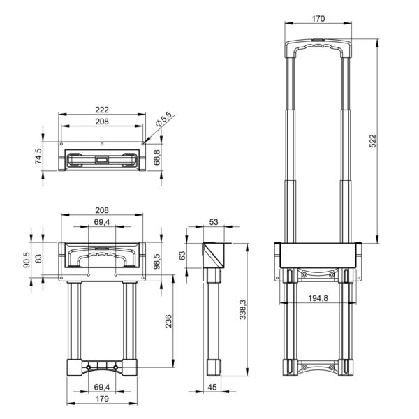 poignée télescopique 3 barres 3476041 accessoires de flycase plan technique