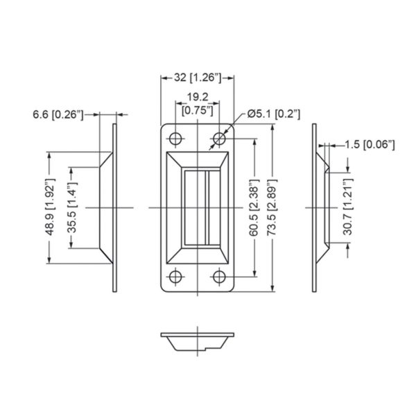 Gache 4 trous pour fermoir à lame rabattante L0747-cp plan technique