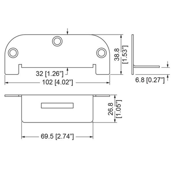 Accroche de 18 mm d'épaisseur compatible fermoir L090555-CP plan technique