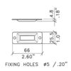 Gache 2 trous pour fermoir à lame rabattante petit modèle L0965-CP plan technique