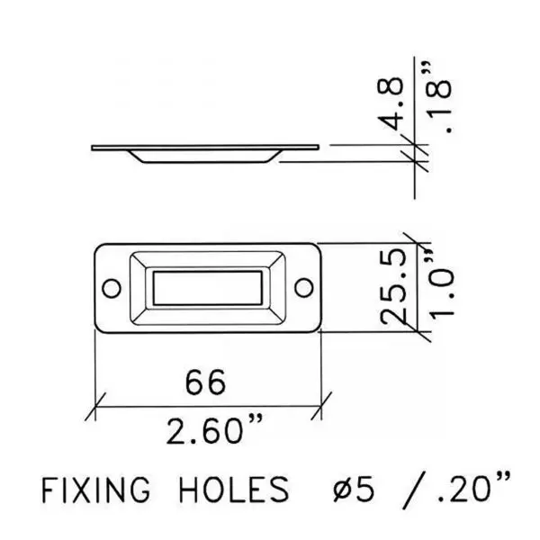 Gache 2 trous pour fermoir à lame rabattante petit modèle L0965-CP plan technique