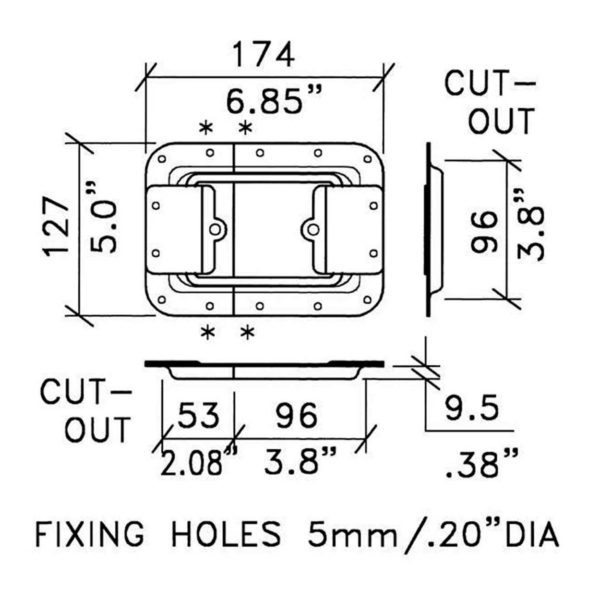 Arretoir de couvercle d0554z grand modèle accessoire de flycase plan technique