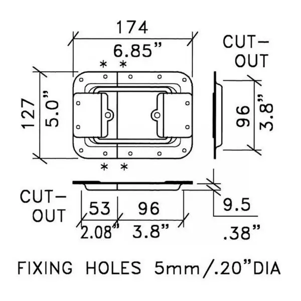 Arretoir de couvercle d0554z grand modèle accessoire de flycase plan technique