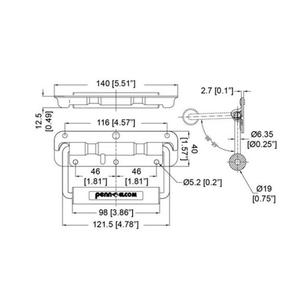 poignée de surface pour flycase h1053z plan technique