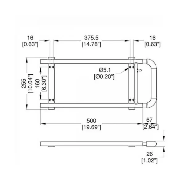 poignée de surface pour trolley h2001 plan technique