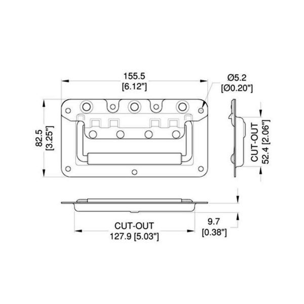 poignée encastrée étroite de flycases h7148z plan technique