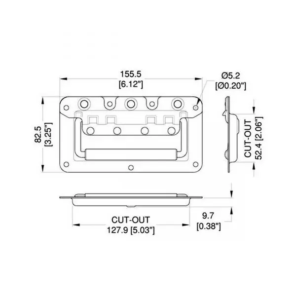 poignée encastrée étroite de flycases h7148z plan technique