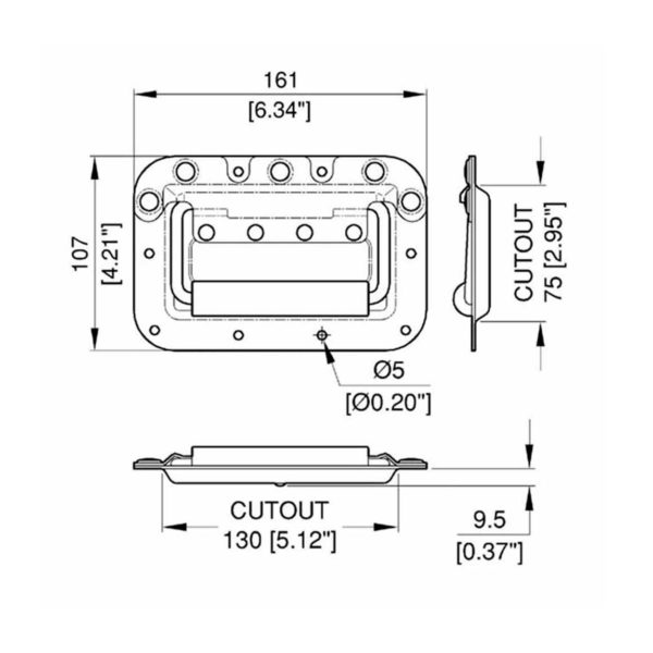 poignée encastrée de flycases h7159z plan technique