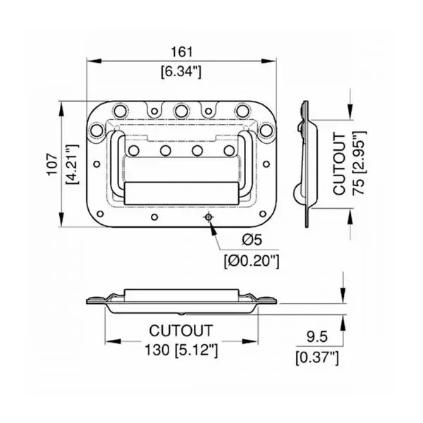 poignée encastrée de flycases h7159z plan technique