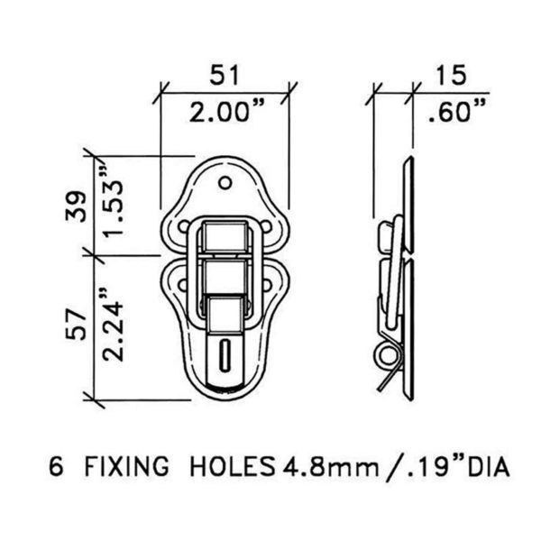 0 Fermeture grenouille à cadenas grand modèle accessoires de flycase L0565z plan technique