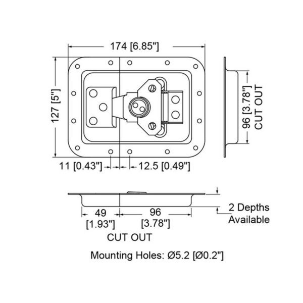 Fermoir papillon encastré grand modèle l925-530-10-38z plan technique