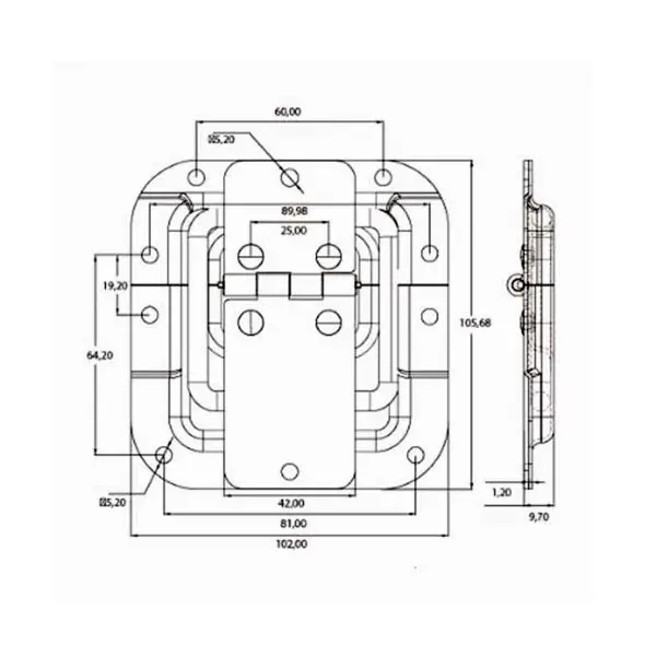 arretoir de couvercle avec charnière petit modèle p2598z plan technique