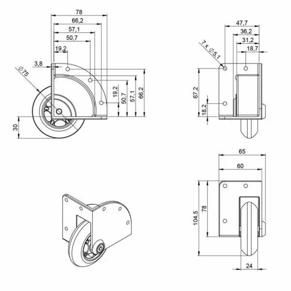 Roulettes de coin de flycase 37450 fiche technique