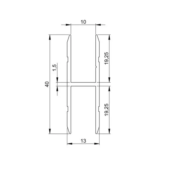 profilé aluminium en H pour jonction 6127 plan technique