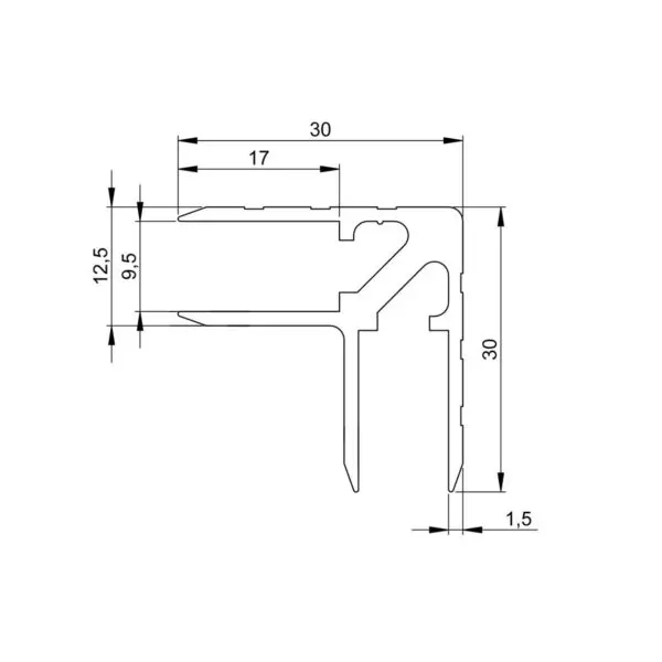 profilé aluminium casemaker 30/30 mm de 9.5mm eg-0170 plan technique