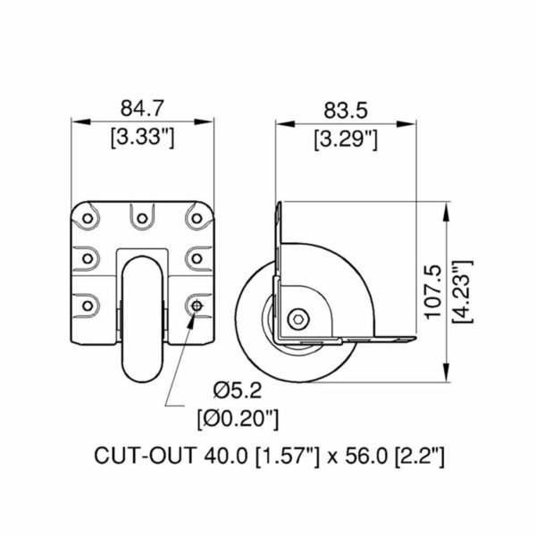 Roulette à encastrer w08075 accessoire de flycase plan technique