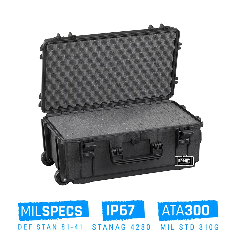 valise cabine étanche antichocs ermet 236 avec mousse prédécoupée et trolley