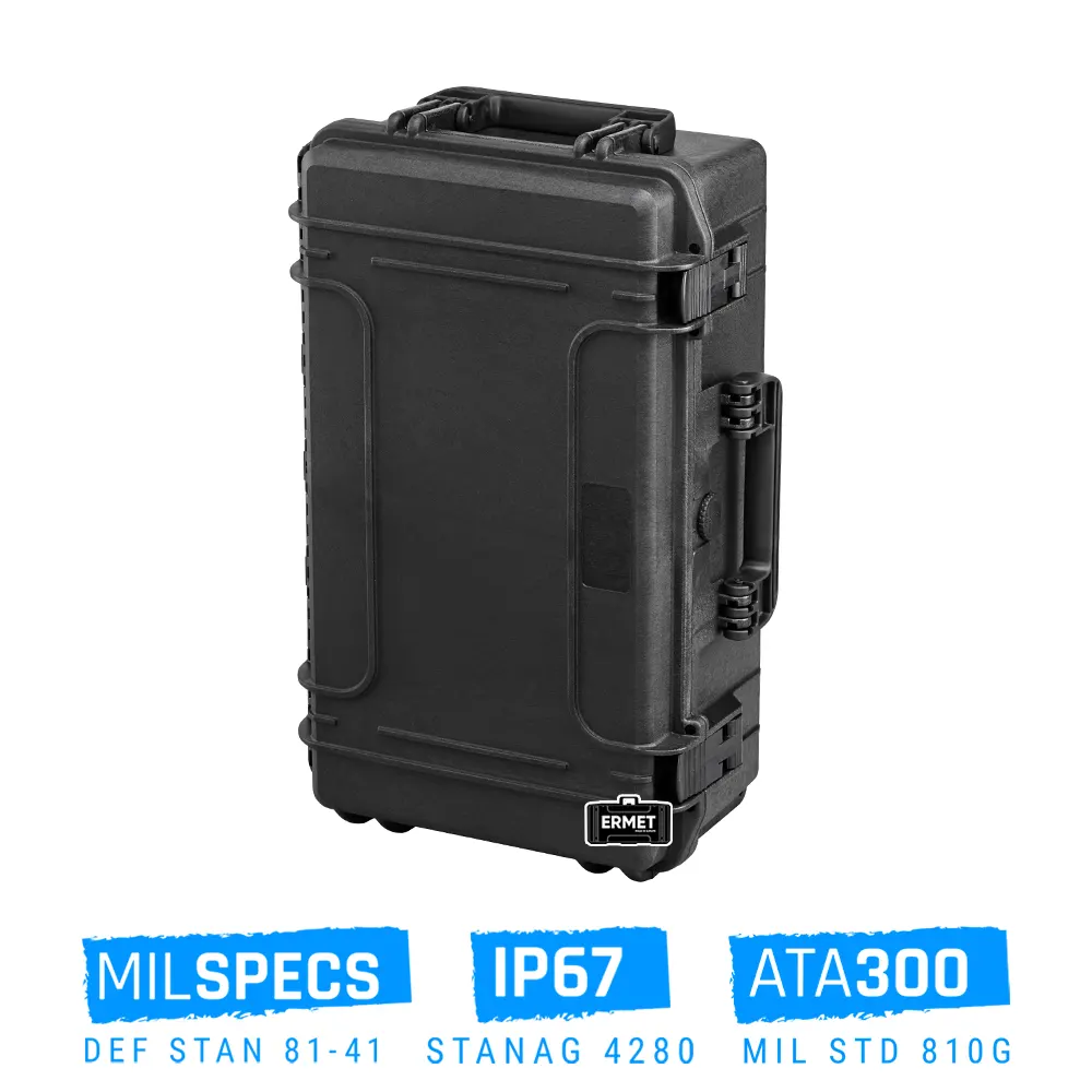 valise cabine étanche antichocs ermet 236 avec mousse prédécoupée et trolley