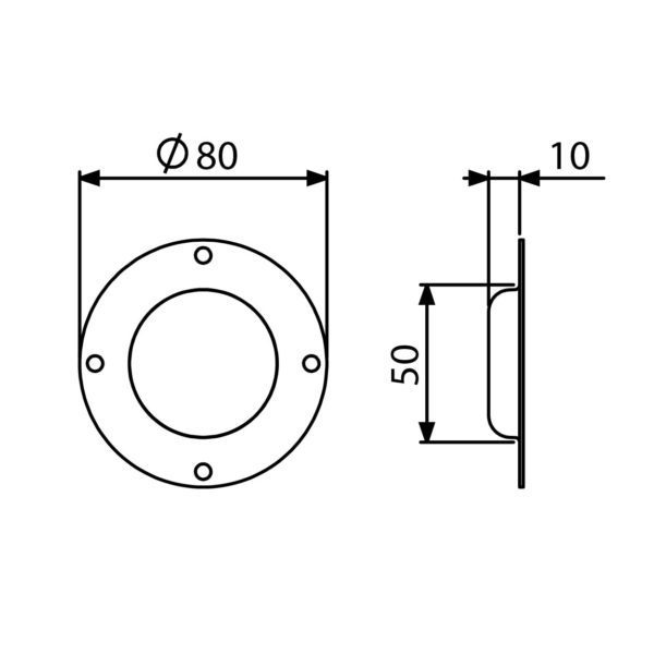 Cuvette métallique flycase pour pieds caoutchouc 4905 plan technique