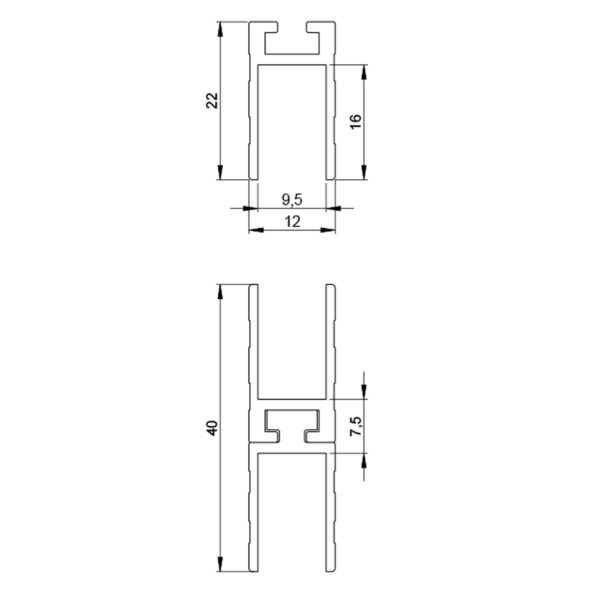 profilé aluminium glissière 6250 femelle adam hall dessin technique