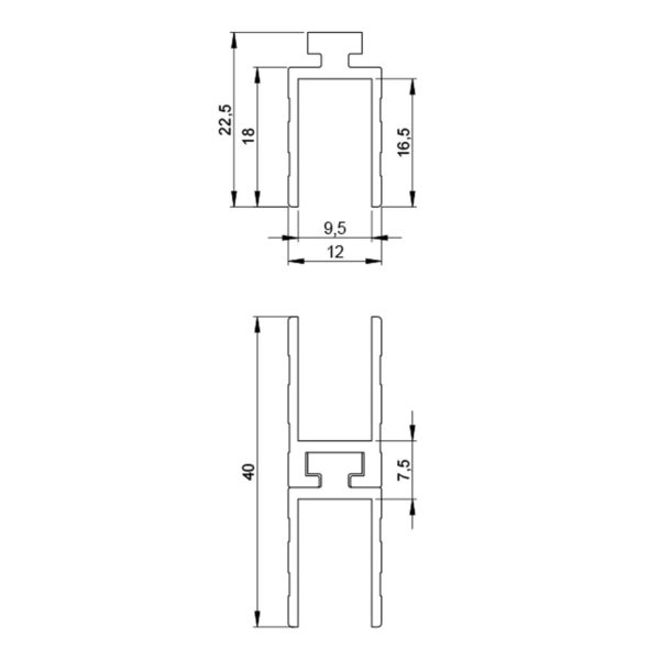 profilé aluminium glissière 6250 mâle adam hall dessin technique