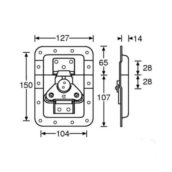 Fermoir papillon grand modèle cadenassable à ressort 17251-sp dessin technique