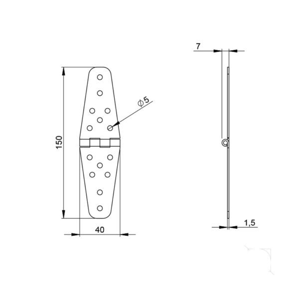 Charnière petit modèle 2651 dessin technique