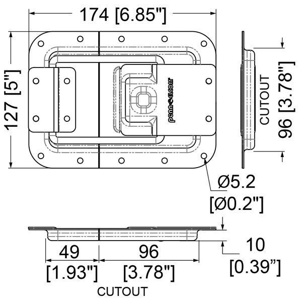 Arrêtoir de couvercle grand modèle avec ressort D0553-SD dessin technique