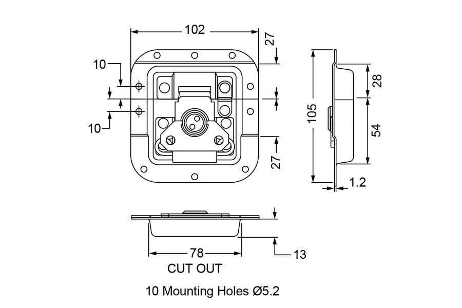 Fermoir papillon medium automatique cadenassable L907/928PBz dessin technique