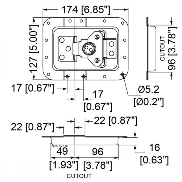 Fermoir papillon avec serrure grand modèle L911-537z dessin technique