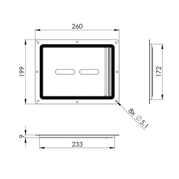 Plaque de marquage encastrable avec fenetre en plexiglas 88200 dessin technique