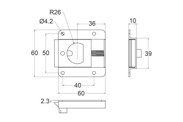 Fermoir petit modèle capot plat LG-2455 dessin technique