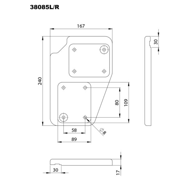 Platine pour roulettes partie Gauche dessin technique