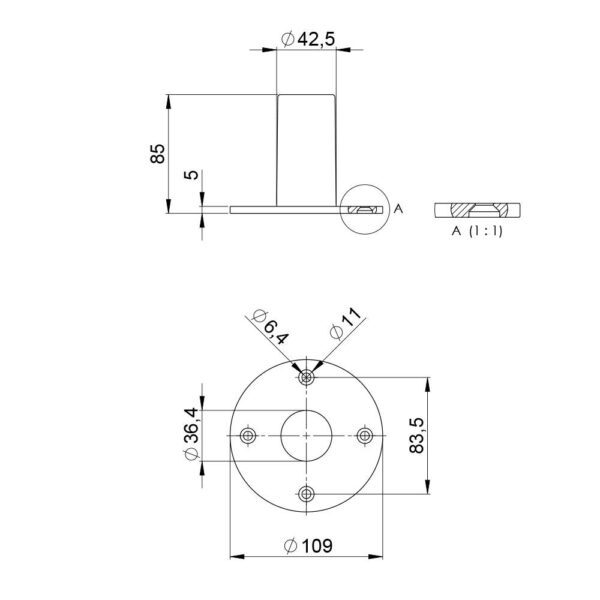 Embase pour pied SM702 dessin technique