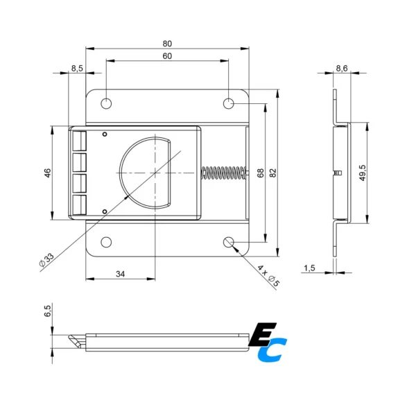 Fermoirs capot plat extra fin 16540 dessin technique